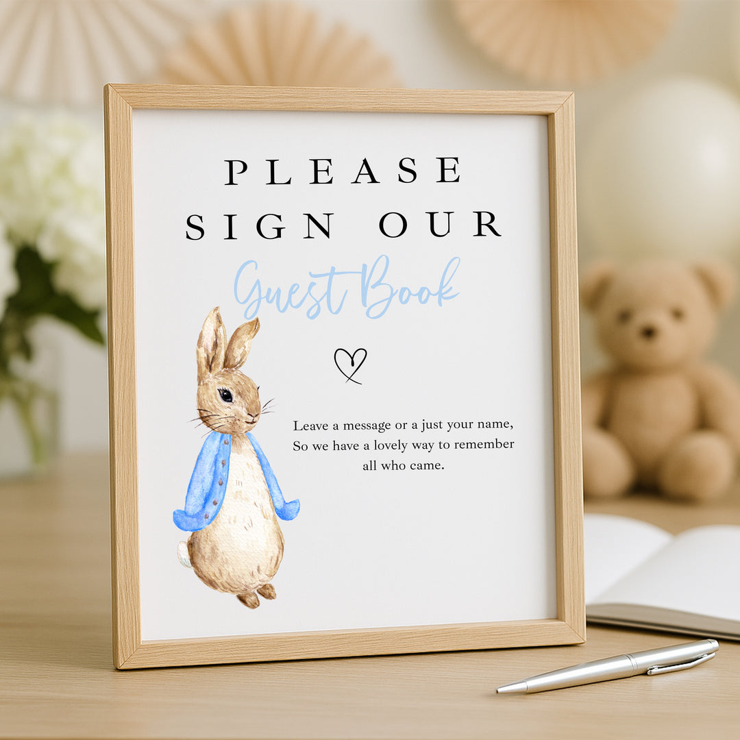 Personalised Blue Rabbit Baby Shower Guest Book