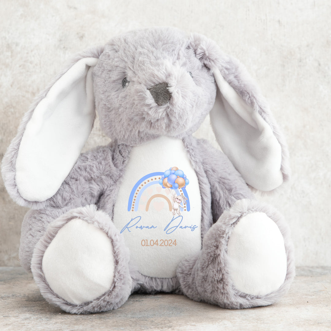 Personalised Blue Rainbow Birth Announcement Teddy