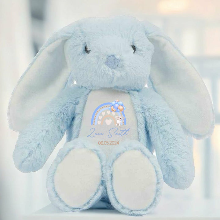 Personalised Blue Rainbow Birth Announcement Teddy