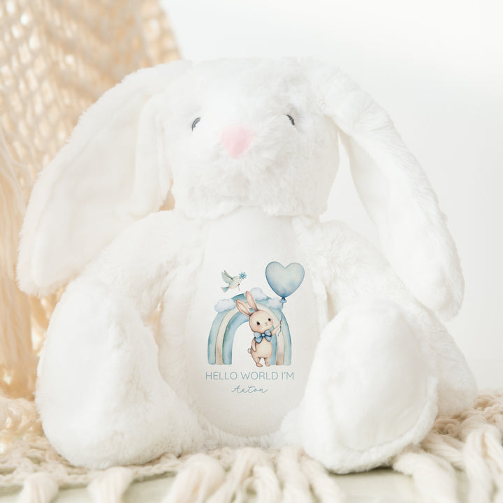 Personalised Boys Blue Bunny Rainbow Babygrow & Bunny Set