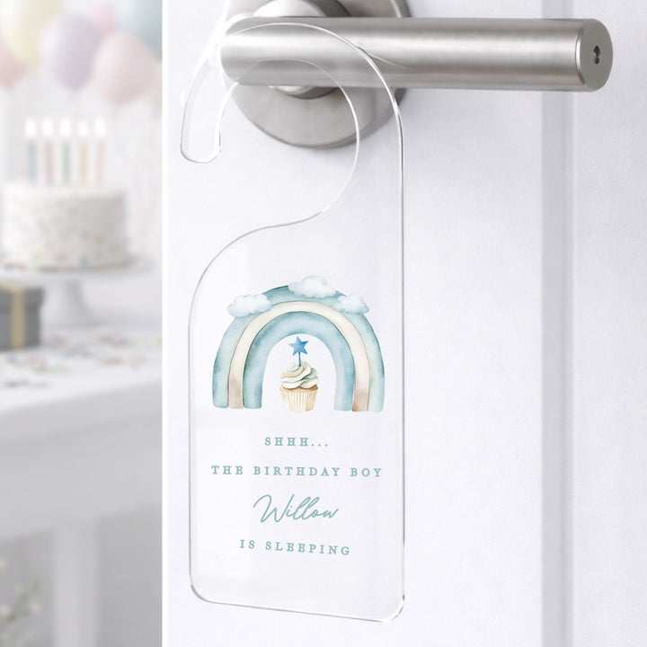Personalised Blue Cupcake The Birthday Boy Is Sleeping Door Sign