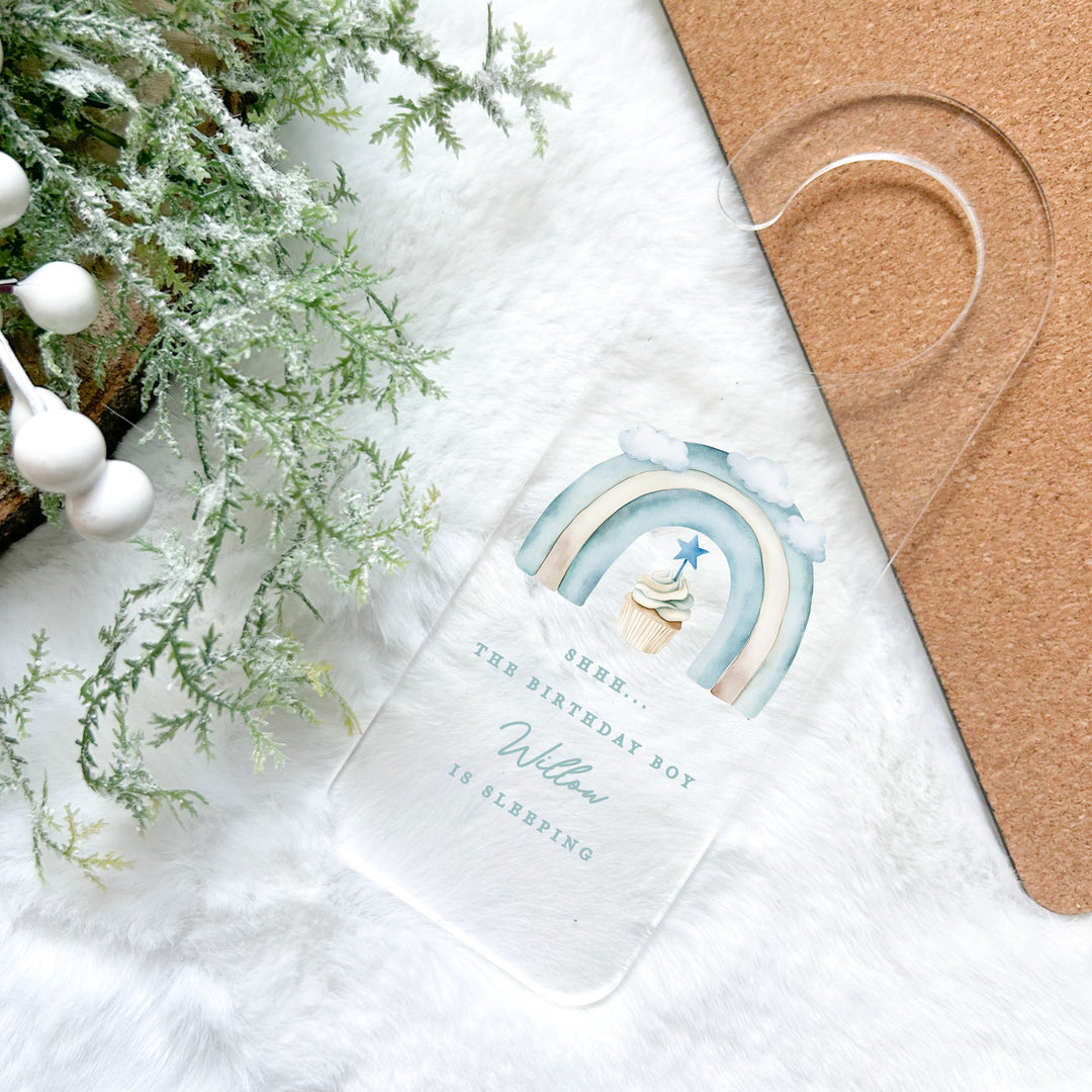 Personalised Blue Cupcake The Birthday Boy Is Sleeping Door Sign