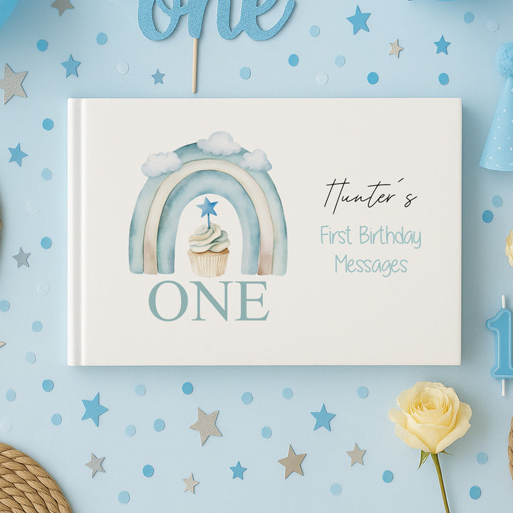 Personalised Blue Cupcake First Birthday Guest Book