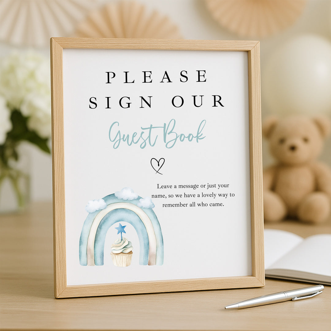 Personalised Blue Cupcake First Birthday Guest Book