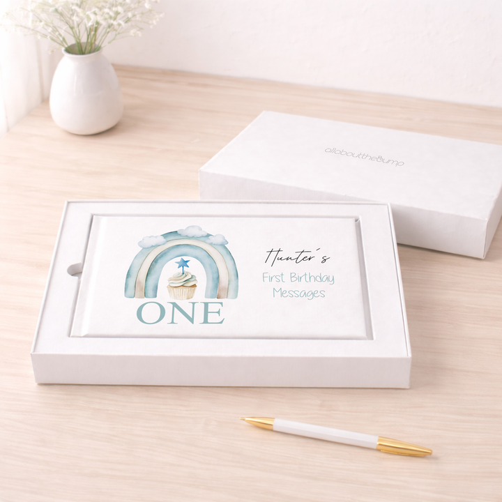 Personalised Blue Cupcake First Birthday Guest Book