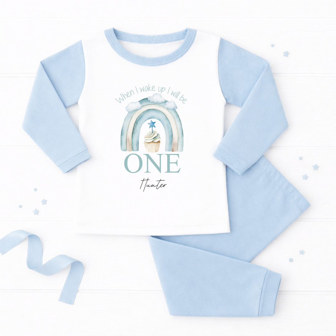 Personalised Blue Birthday Cake First Birthday Pyjamas