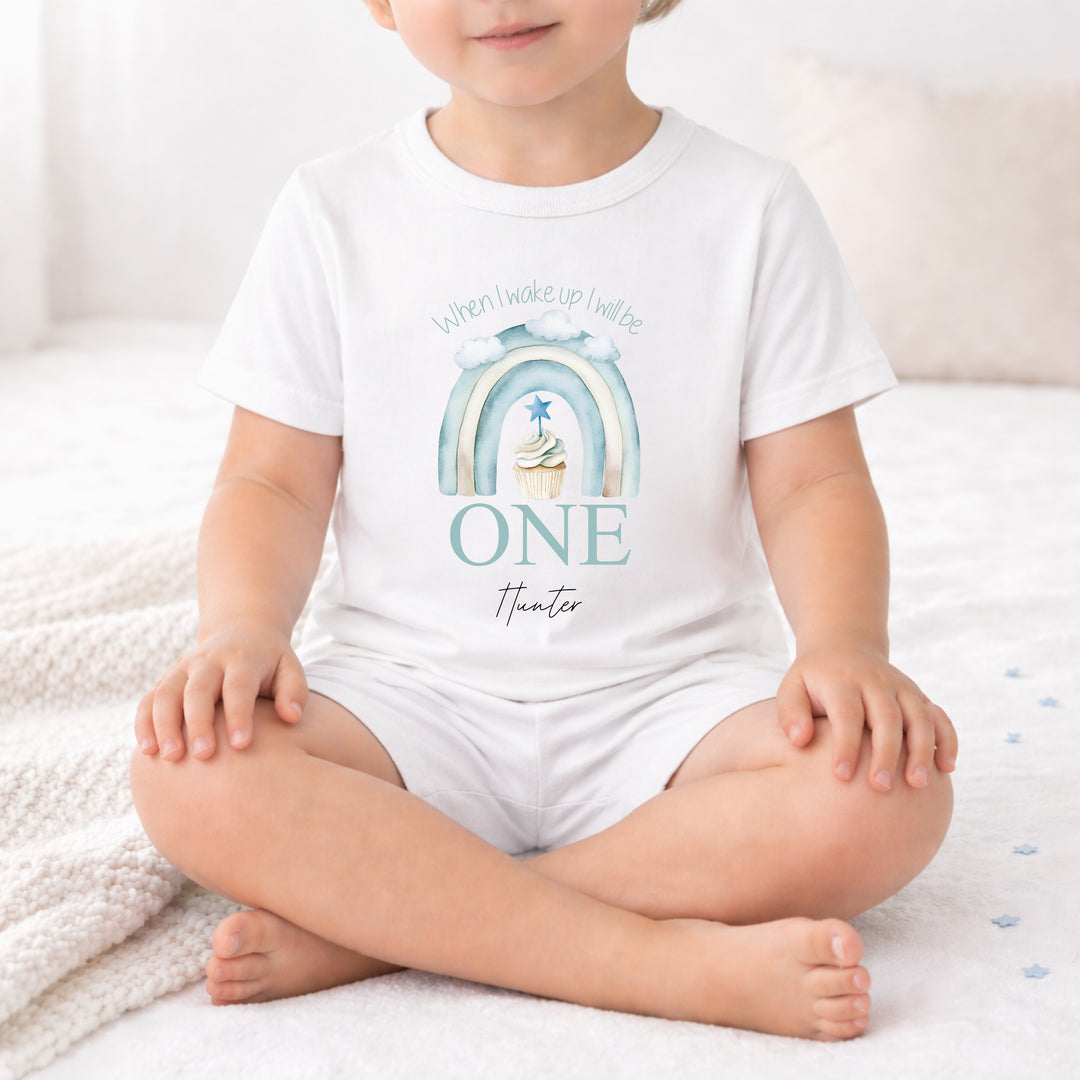 Personalised Blue Birthday Cake First Birthday Short Sleeve Pyjamas