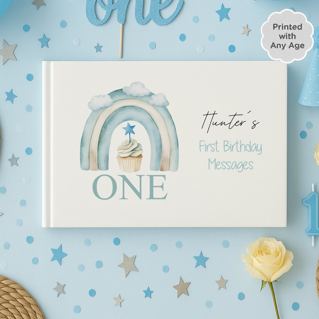 Personalised Blue Cupcake Any Age Birthday Guest Book