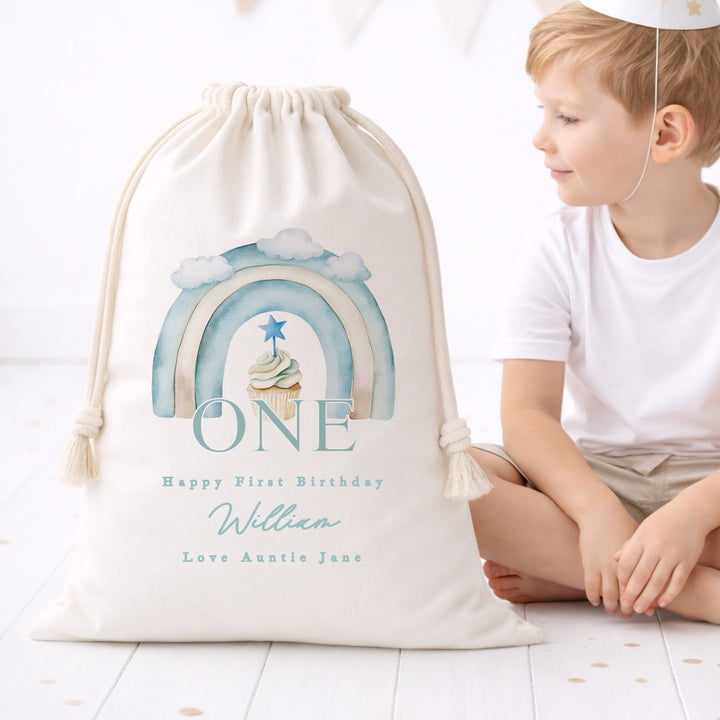 Personalised Blue Cupcake Birthday Gift Sack