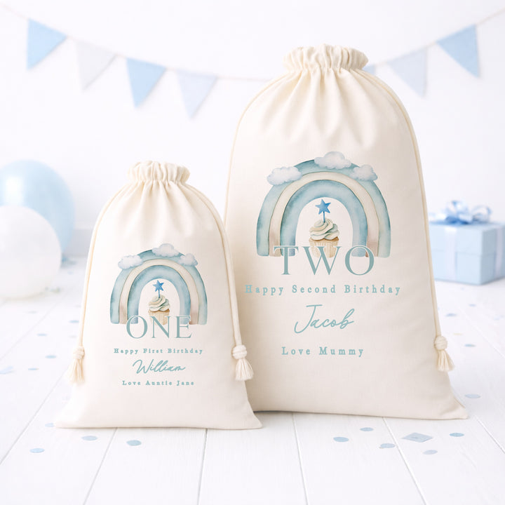 Personalised Blue Cupcake Birthday Gift Sack