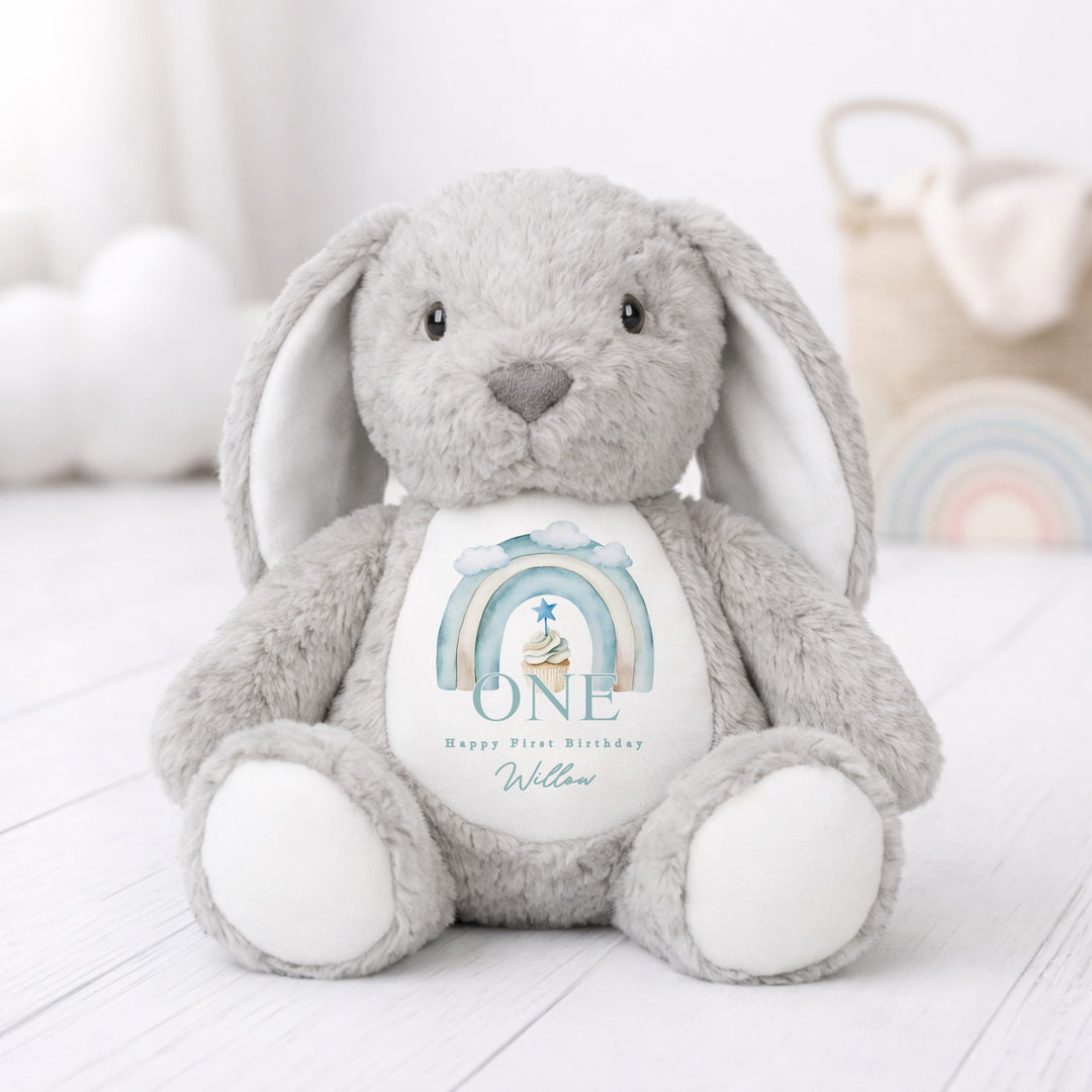 Personalised Blue Cupcake First Birthday Teddy