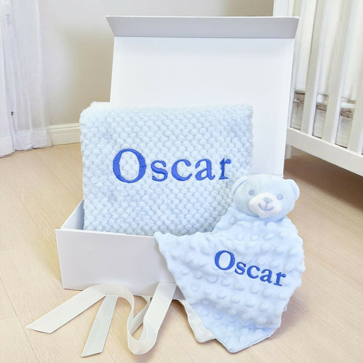 Boys Blue Blanket and Comforter Personalised Gift Hamper Set