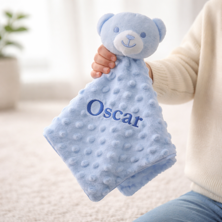 Embroidered Blue Dimple Blanket and Comforter Gift Set