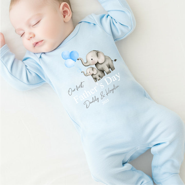 Personalised Blue Balloons Elephants Father's Day Blue Babygrow/Vest