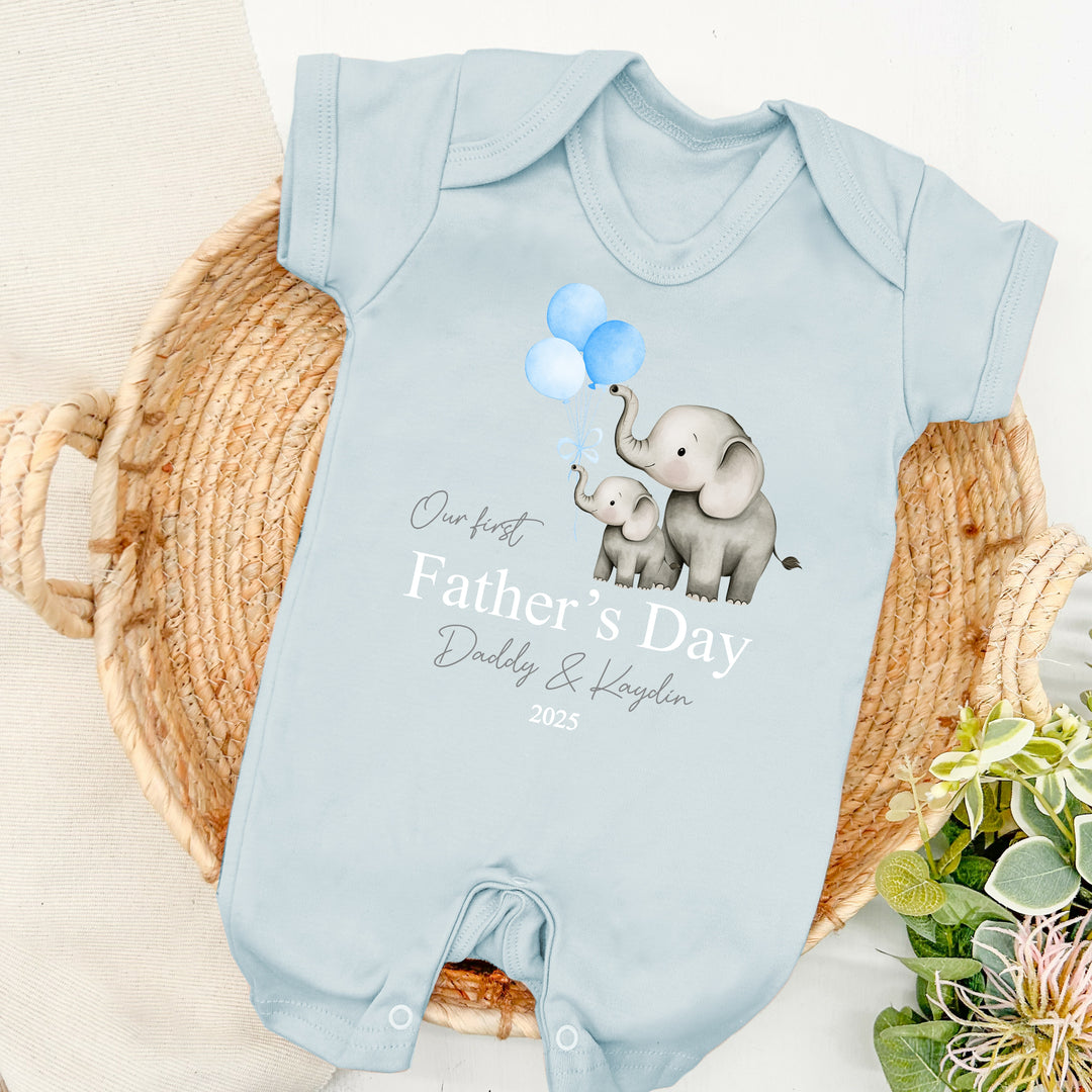 Personalised Blue Balloons Elephants Father's Day Blue Babygrow/Vest