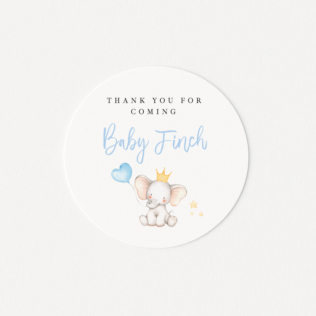 Personalised Blue Elephant Baby Shower Stickers