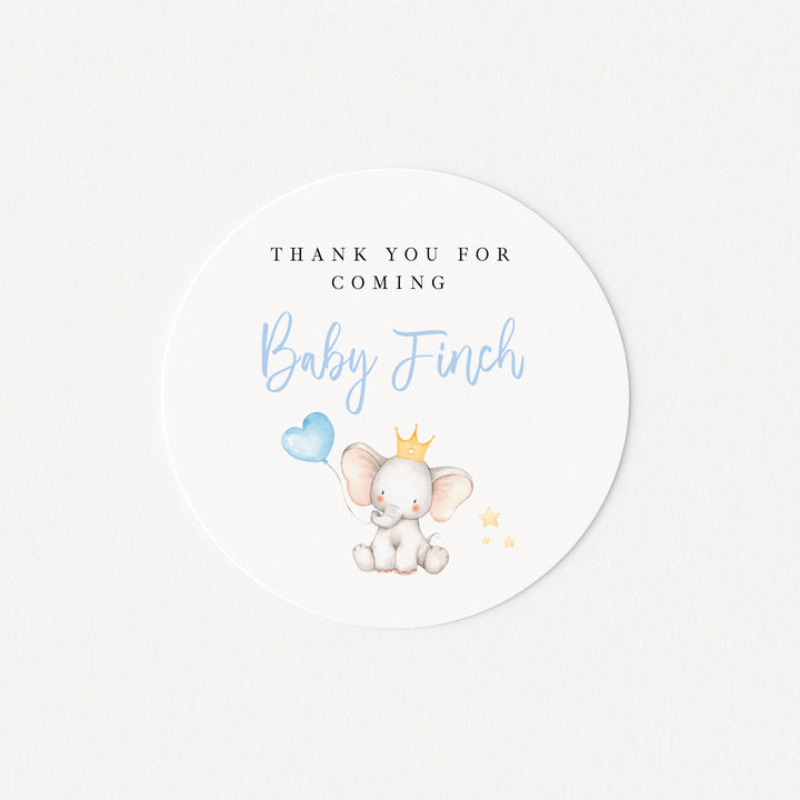 Personalised Blue Elephant Baby Shower Stickers