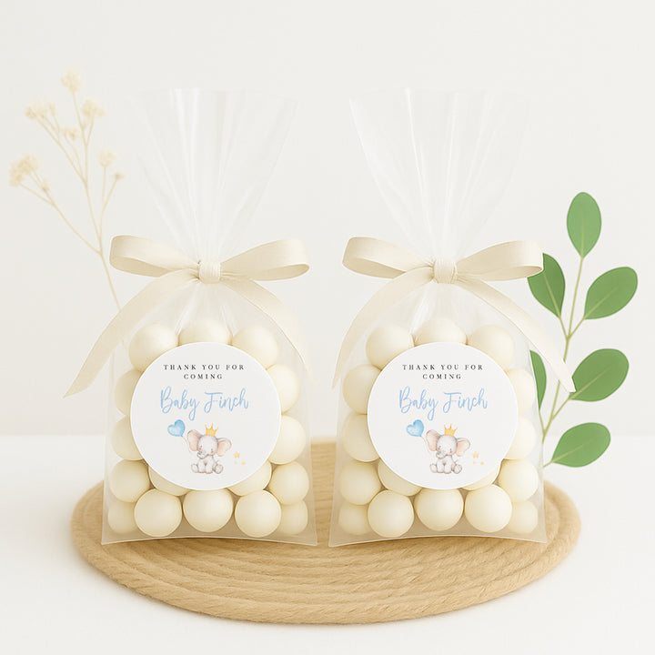 Personalised Blue Elephant Baby Shower Stickers