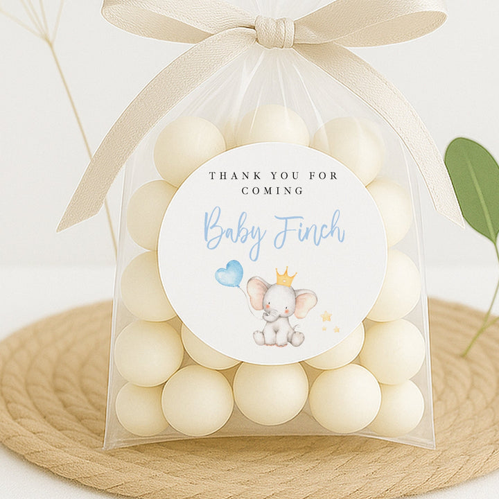 Personalised Blue Elephant Baby Shower Stickers