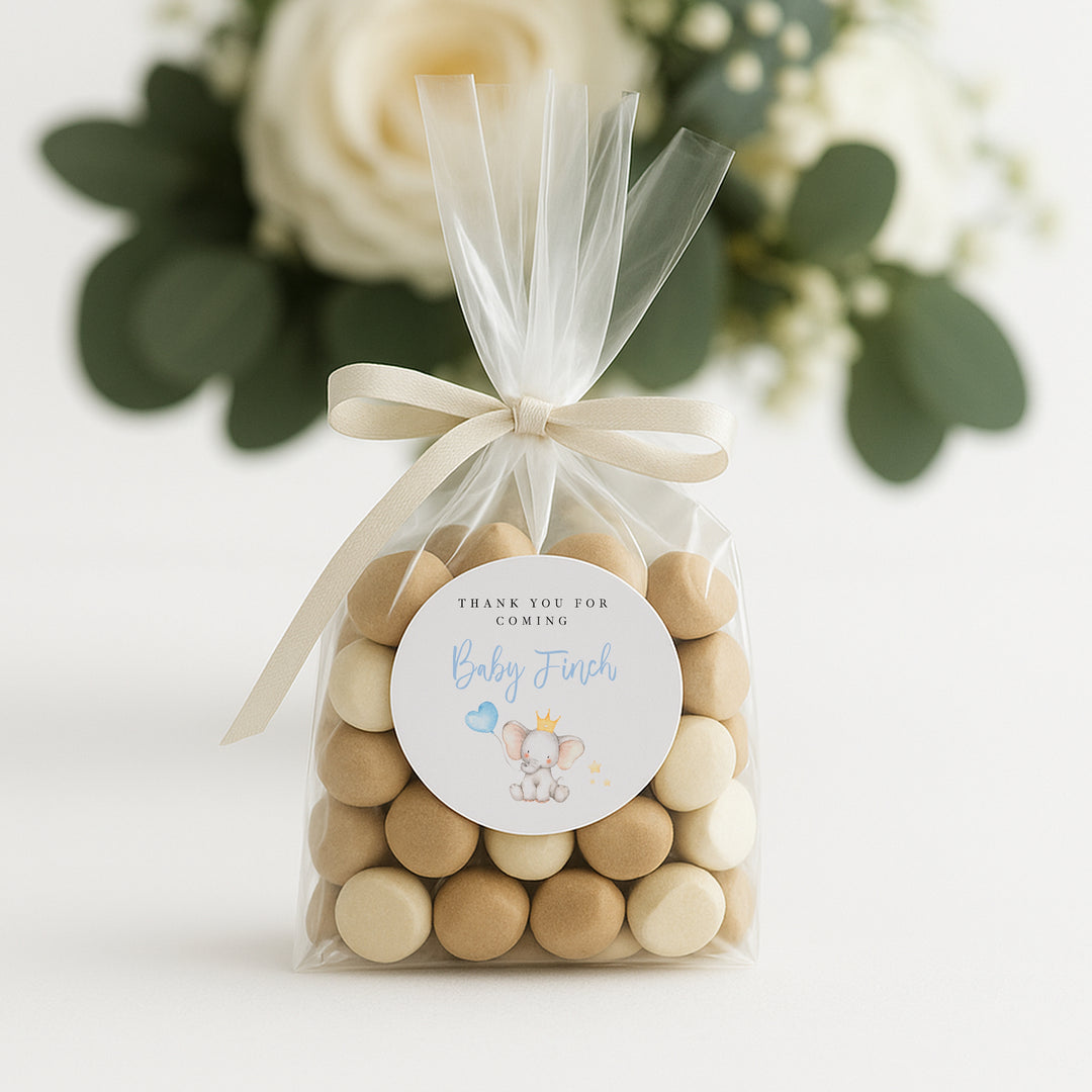 Personalised Blue Elephant Baby Shower Stickers