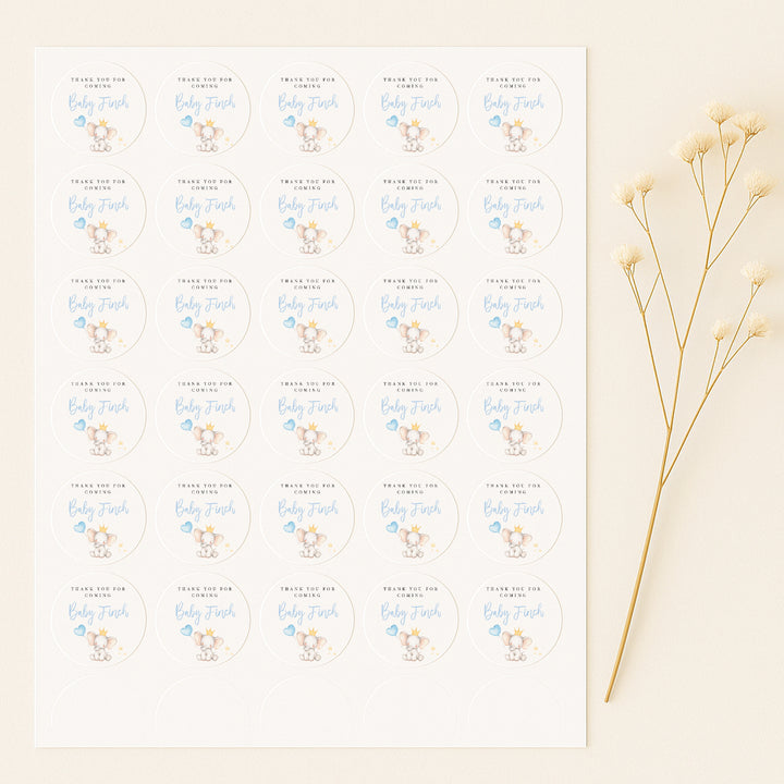 Personalised Blue Elephant Baby Shower Stickers