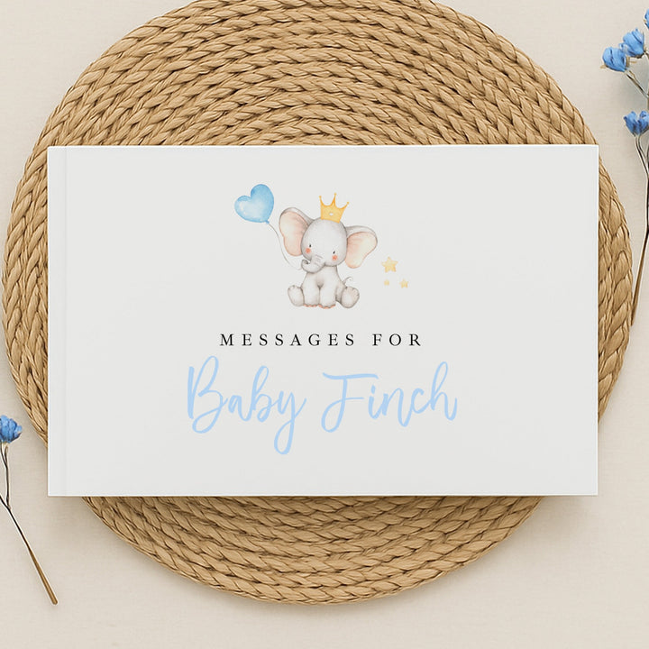 Personalised Blue Elephant Baby Shower Guest Book