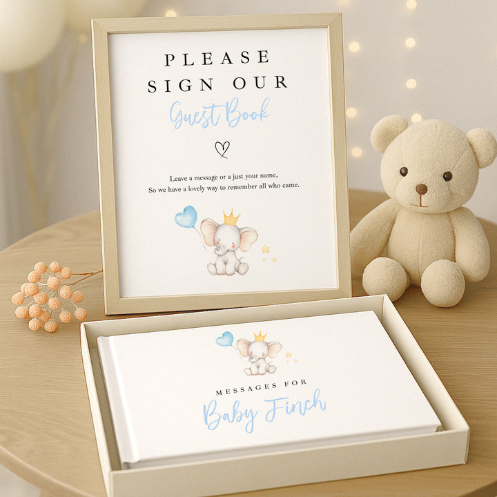 Personalised Blue Elephant Baby Shower Guest Book