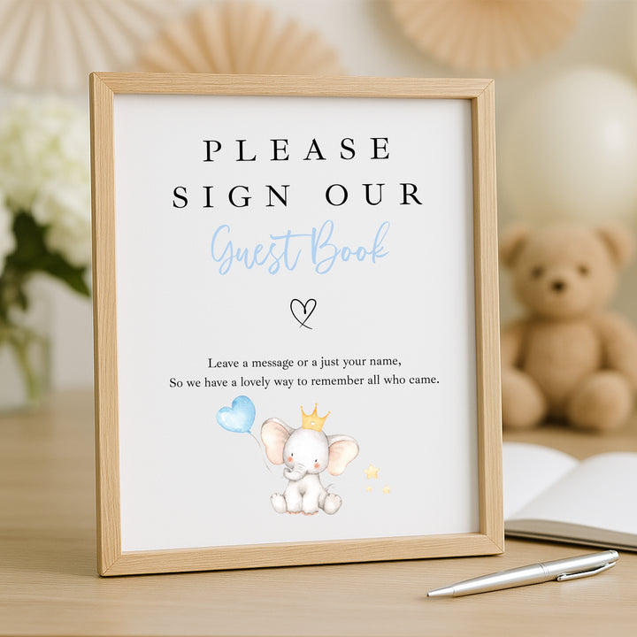 Personalised Blue Elephant Baby Shower Guest Book