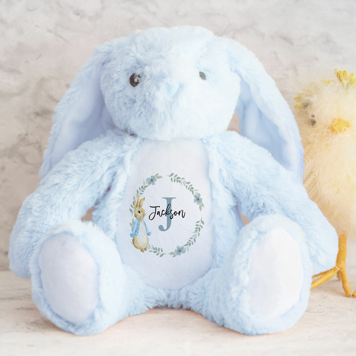 Personalised Boys Floral Wreath Babygrow & Bunny Set