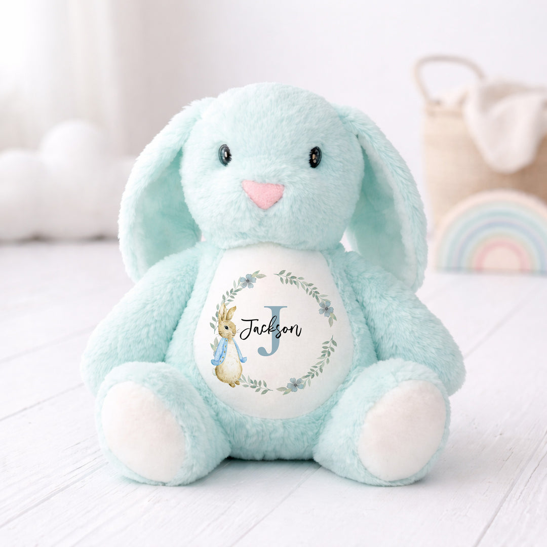 Personalised Boys Floral Wreath Babygrow &amp; Rabbit Set
