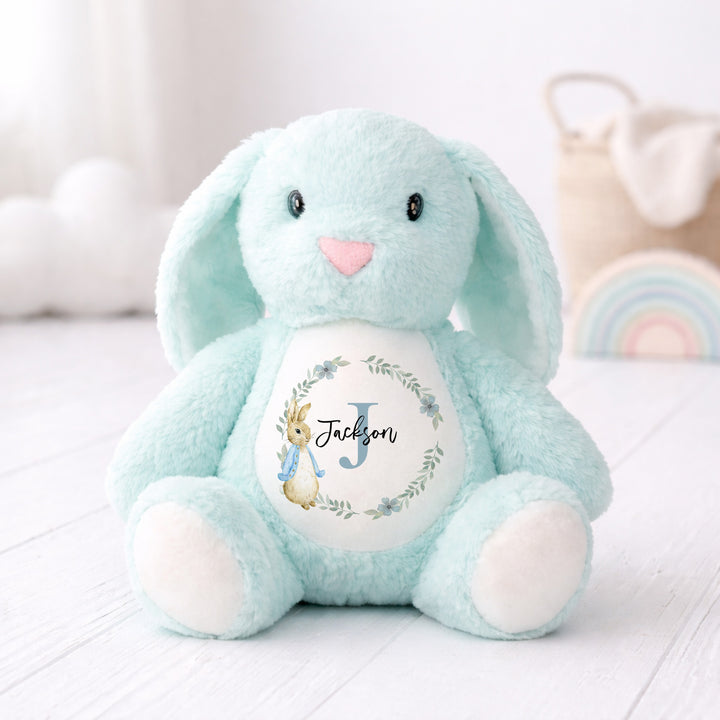 Personalised Boys Floral Wreath Babygrow &amp; Rabbit Set