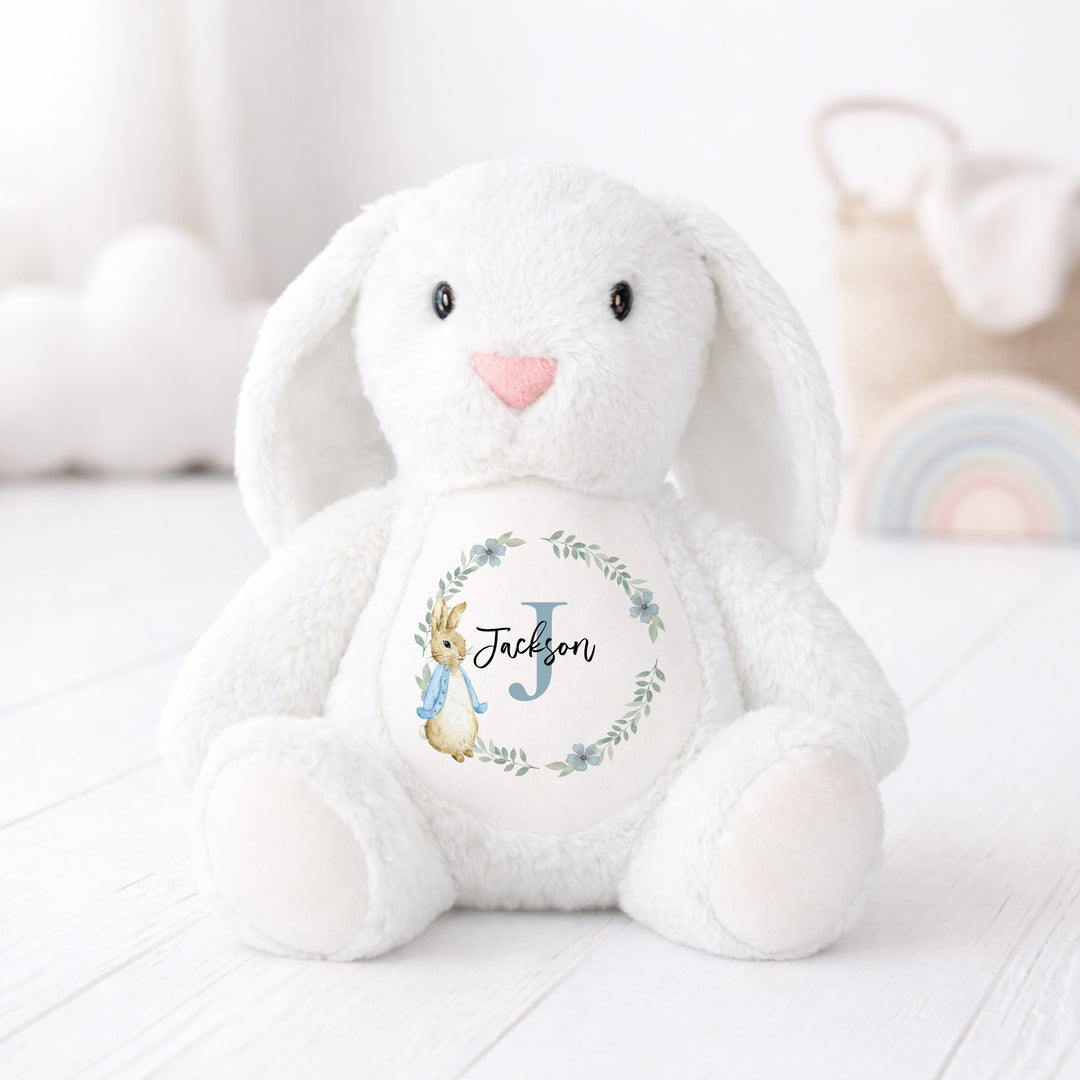 Personalised Boys Floral Wreath Babygrow &amp; Rabbit Set