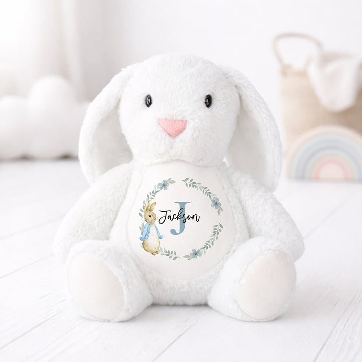 Personalised Boys Floral Wreath Babygrow &amp; Rabbit Set