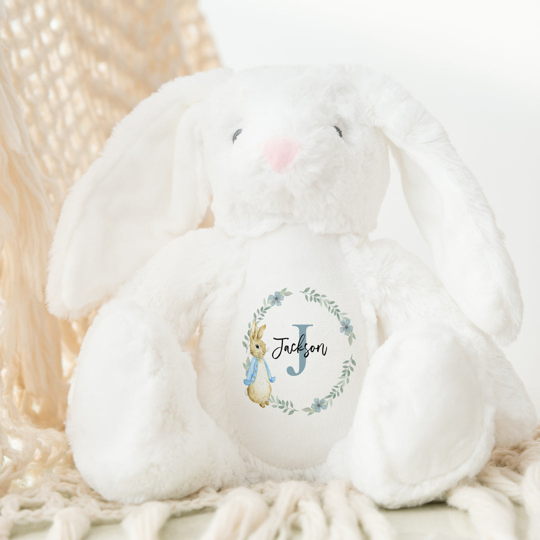 Personalised Boys Floral Wreath Babygrow & Bunny Set