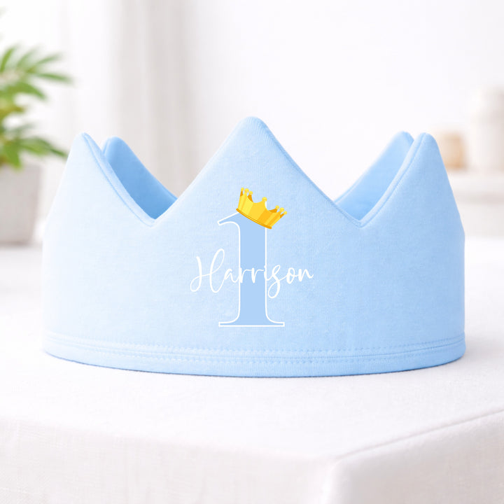 Personalised Blue And Gold First Birthday Crown