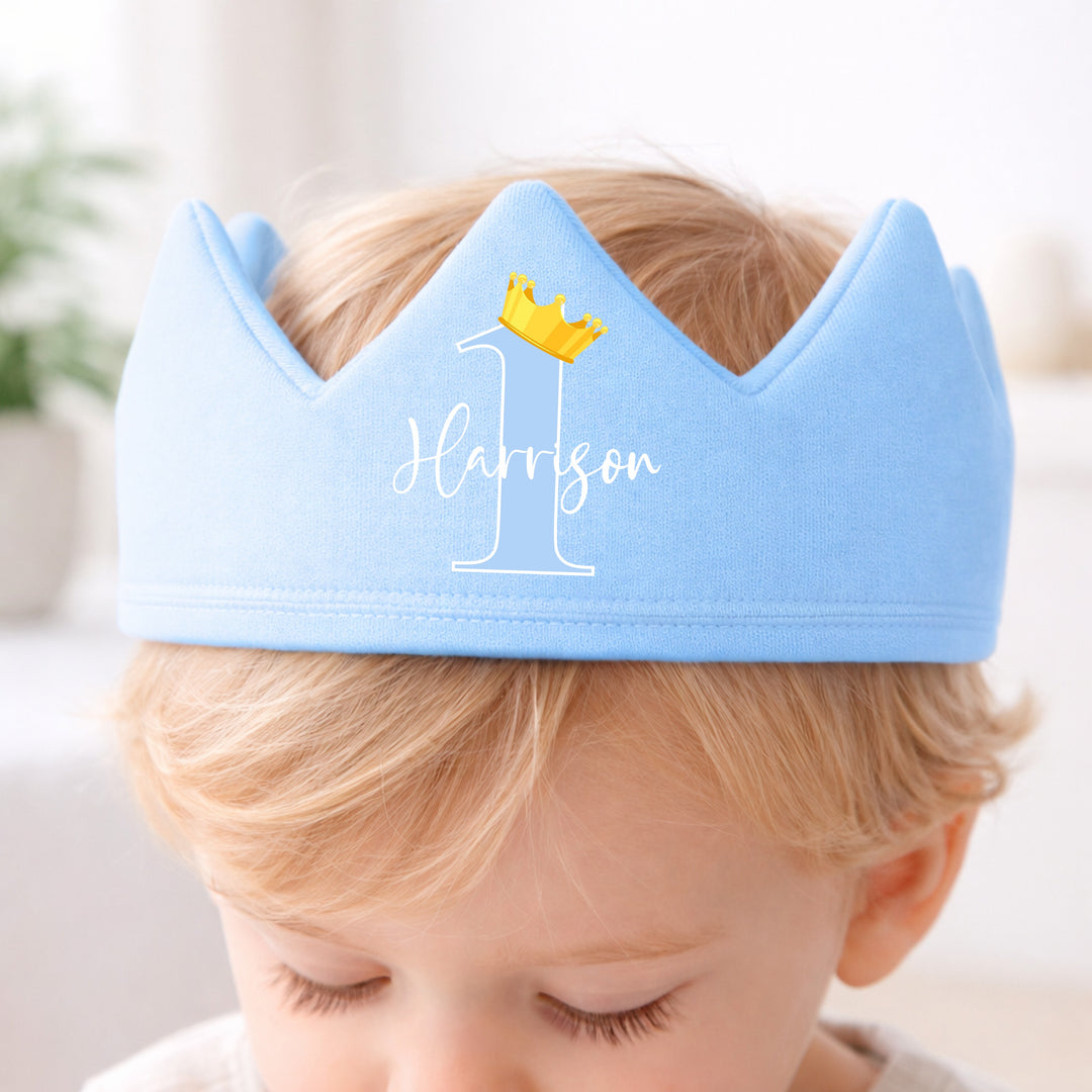 Personalised Blue And Gold First Birthday Crown