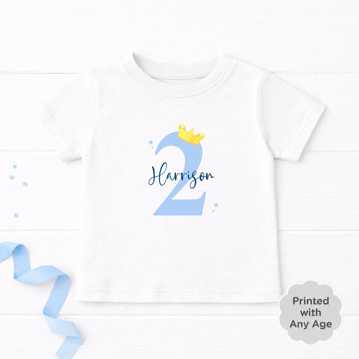 Personalised Blue And Gold Crown Any Age Birthday T-Shirt