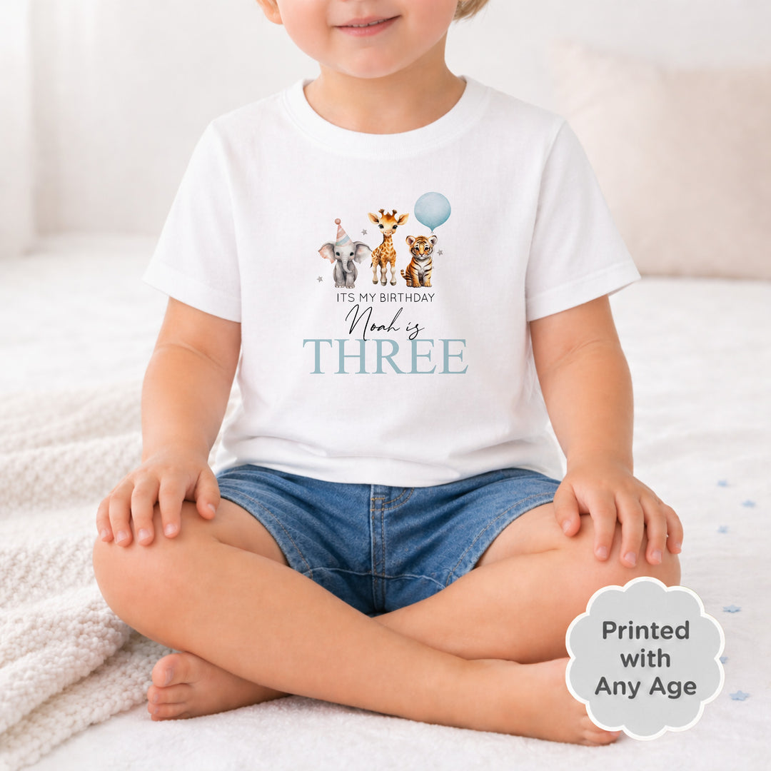 Personalised Blue Jungle Any Age Birthday Boy T-shirt