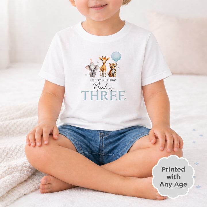 Personalised Blue Jungle Any Age Birthday Boy T-shirt