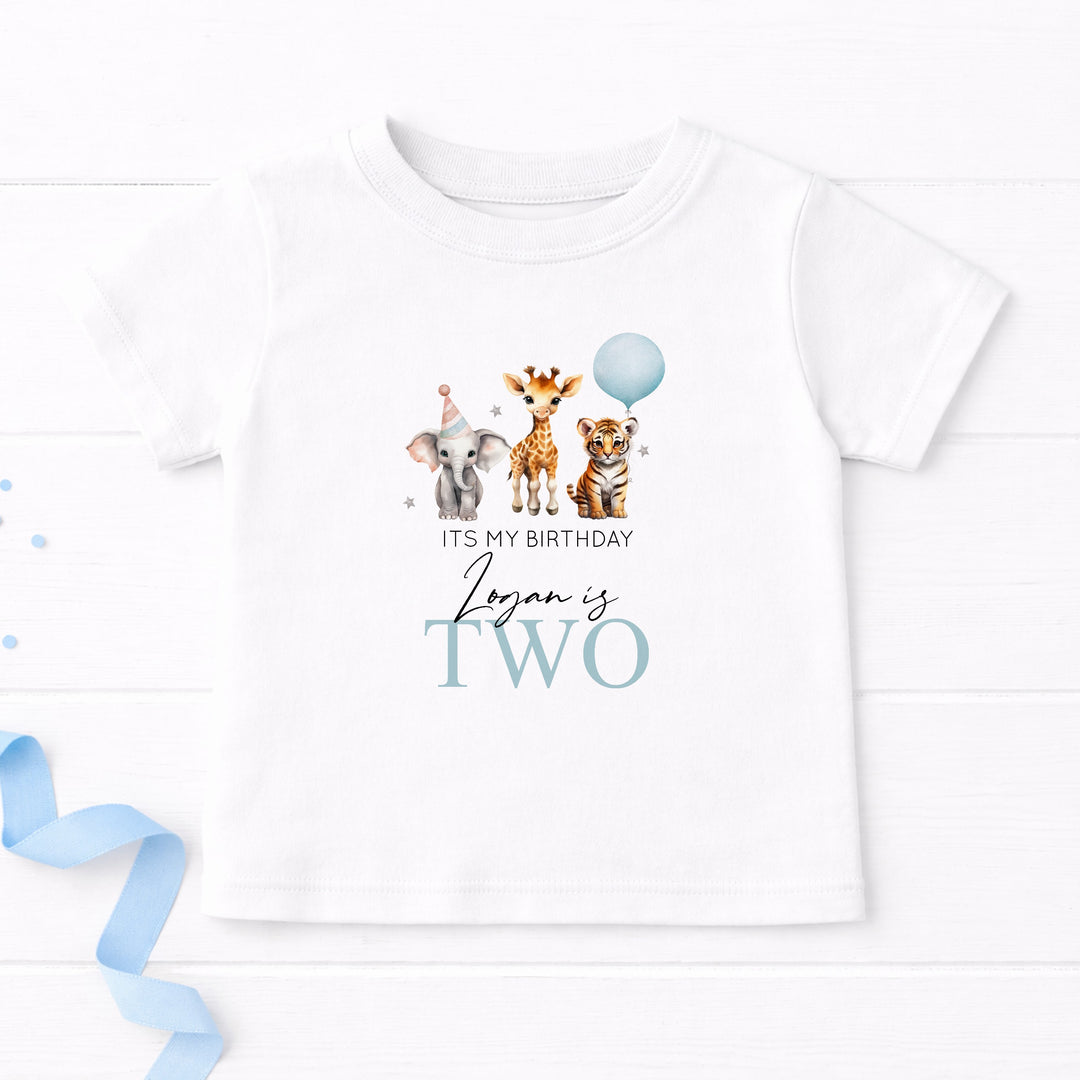 Personalised Blue Jungle Any Age Birthday Boy T-shirt