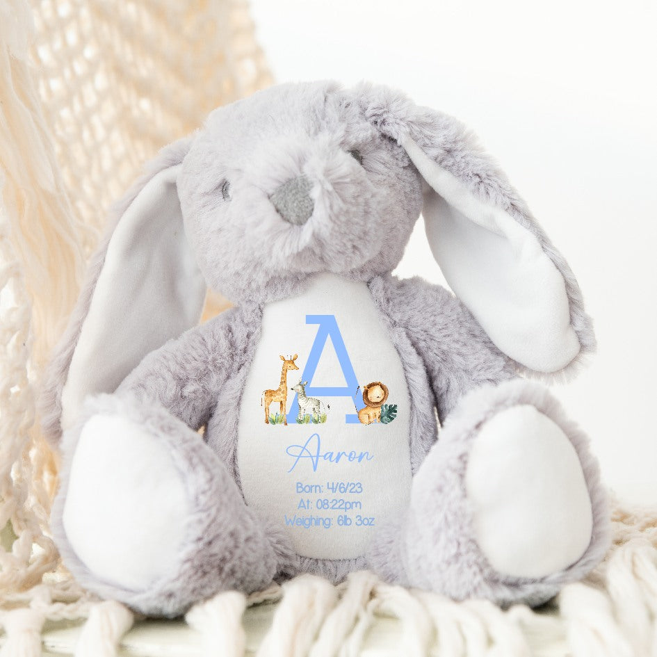 Personalised Blue Jungle Birth Announcement Teddy