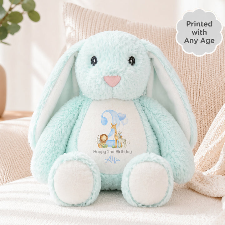 Personalised Blue Jungle Safari Any Age Birthday Rabbit