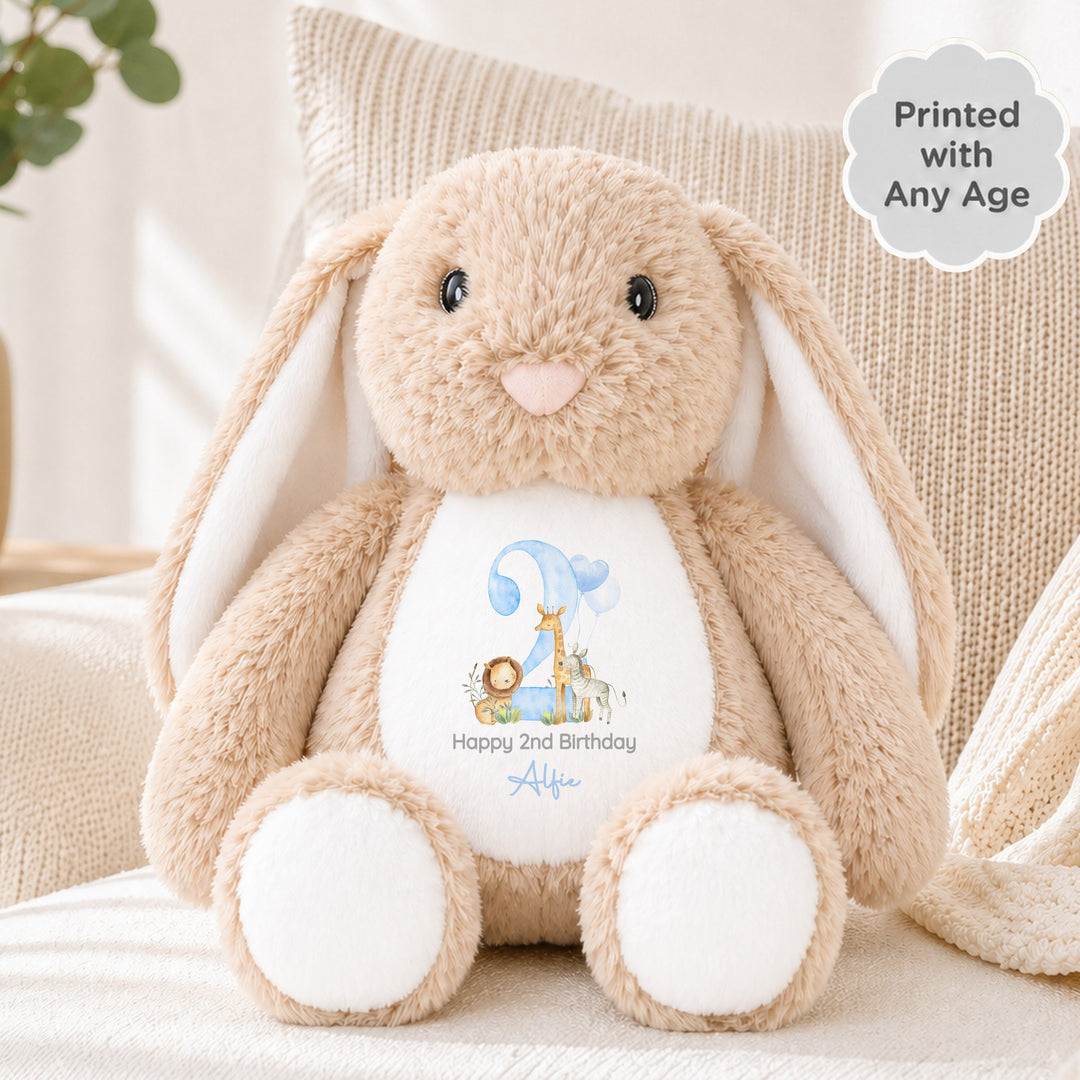 Personalised Blue Jungle Safari Any Age Birthday Rabbit