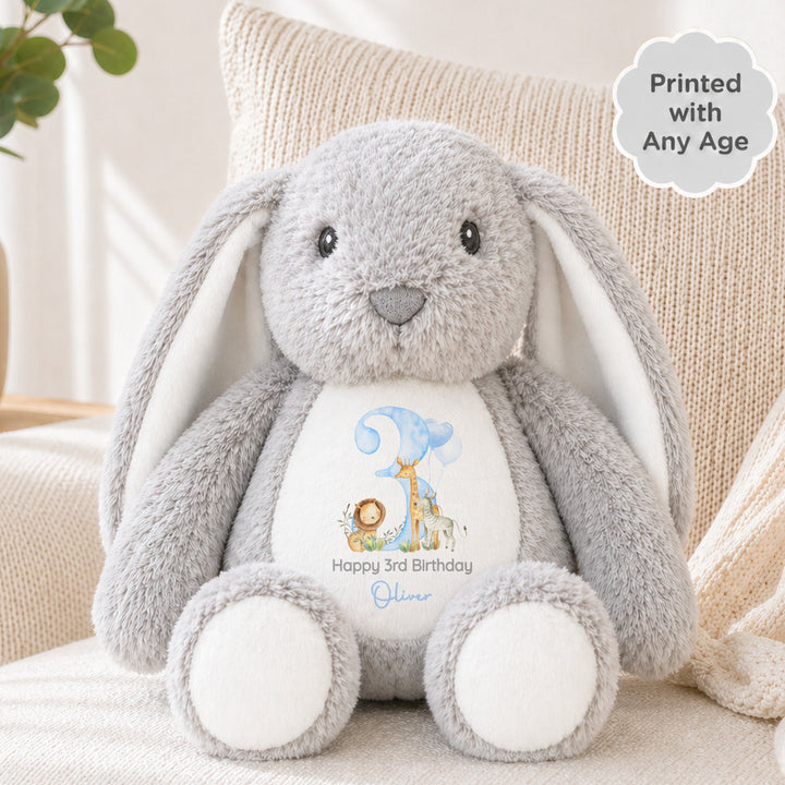 Personalised Blue Jungle Safari Any Age Birthday Rabbit