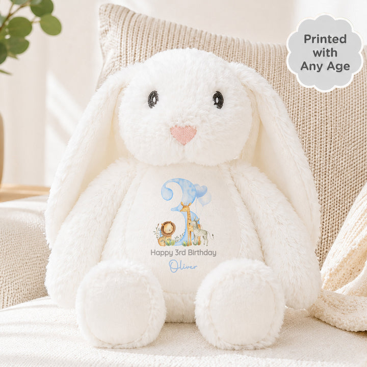 Personalised Blue Jungle Safari Any Age Birthday Rabbit