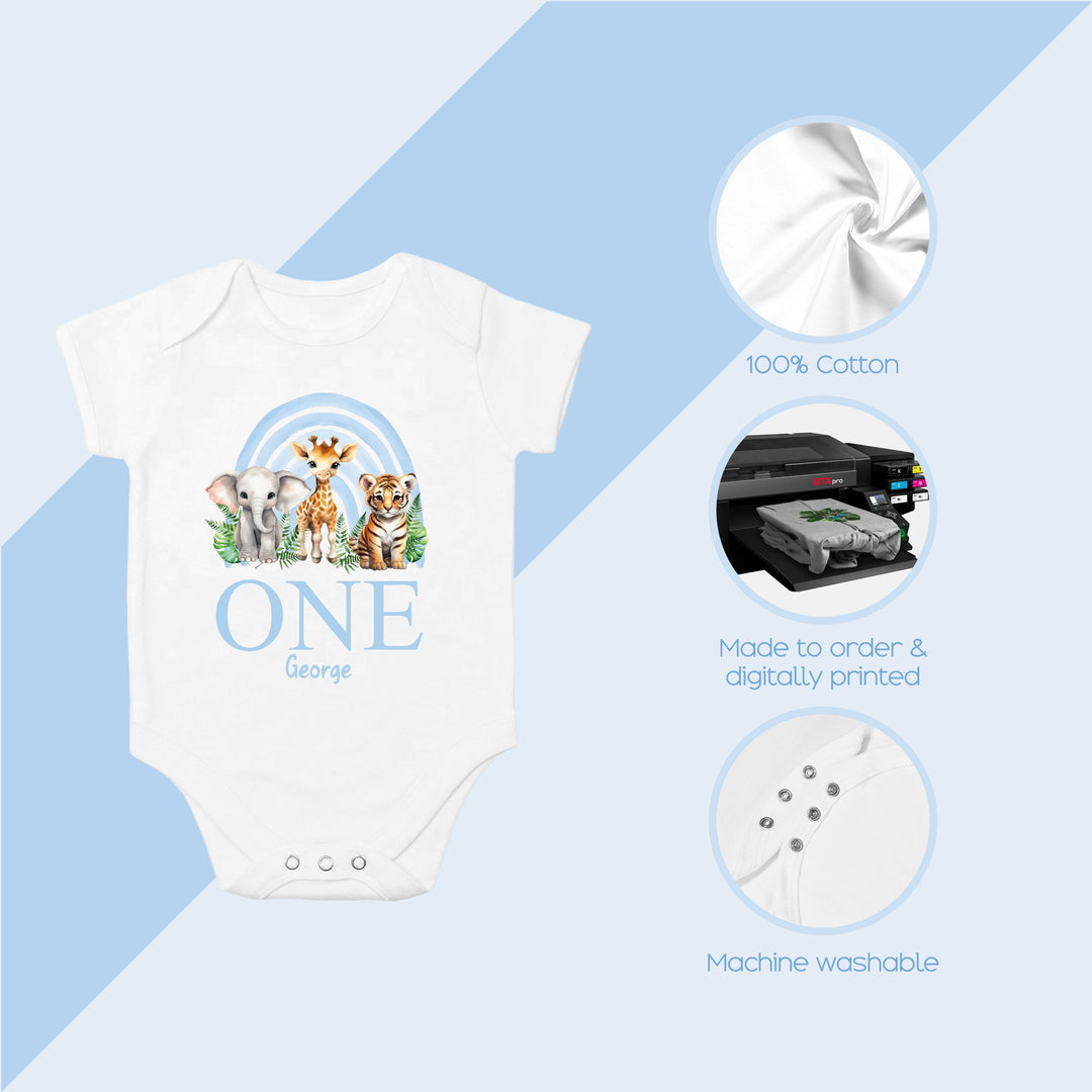 Personalised Blue Jungle Rainbow Birthday Vest