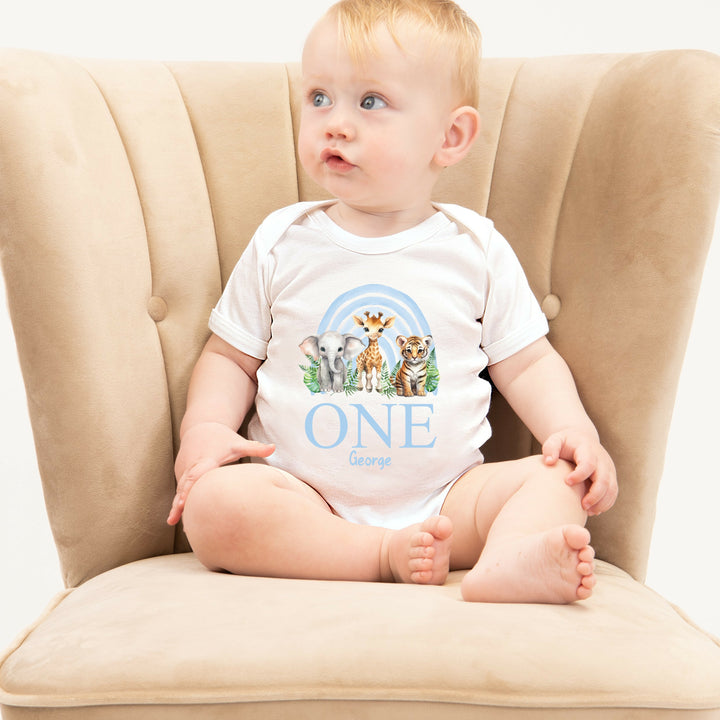 Personalised Blue Jungle Rainbow Birthday Vest