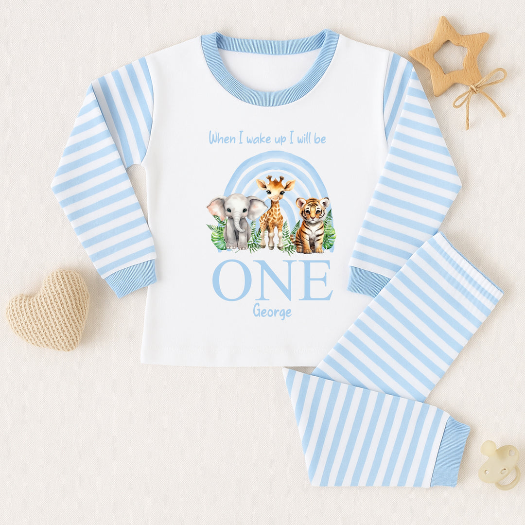Personalised Blue Jungle Rainbow Birthday Pyjamas