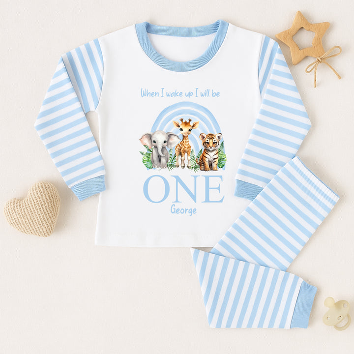 Personalised Blue Jungle Rainbow Birthday Pyjamas