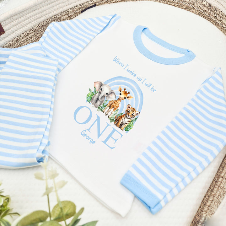 Personalised Blue Jungle Rainbow Birthday Pyjamas